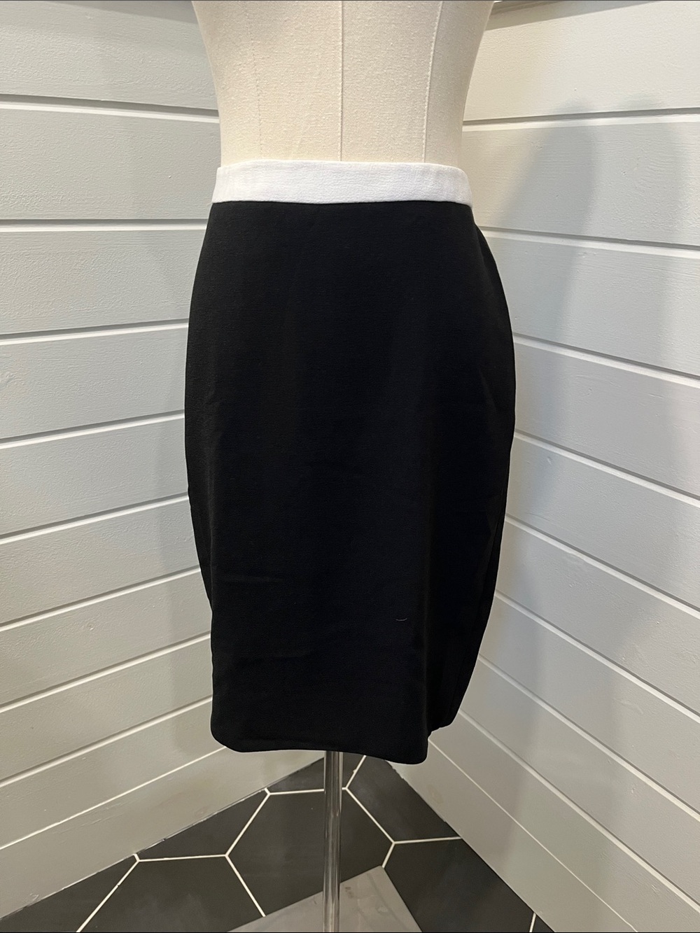 Black Pencil Skirt with White Waistband